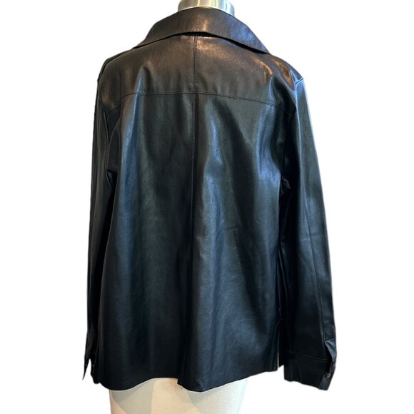 Faux Black Pebbled Leather Button Down Shirt - Picture 2 of 7